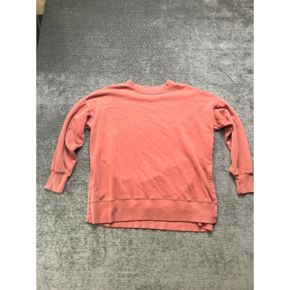 Aerie Sweatshirt Womens Medium Coral Pink Fleece Lined Pullover Side Slit Preppy